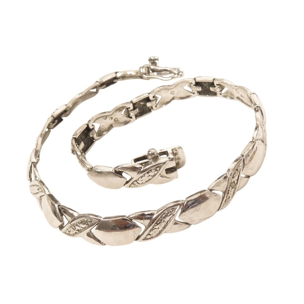 VINTAGE XO STERLING SILVER CRISS CROSS‎ BRAID BRACELET SIGNED FAS 925 7-1/2"